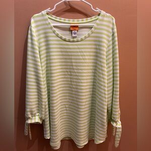 Ruby Rd Green and White Striped Three Quarter Tie Sleeves Top Size 1X